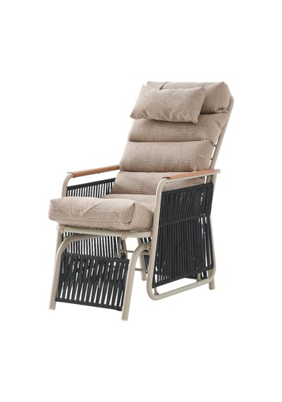 Rehome Space Ahşap Kollu Minderli Bahçe Koltuğu Bahçe Sandalyesi Cappuccino