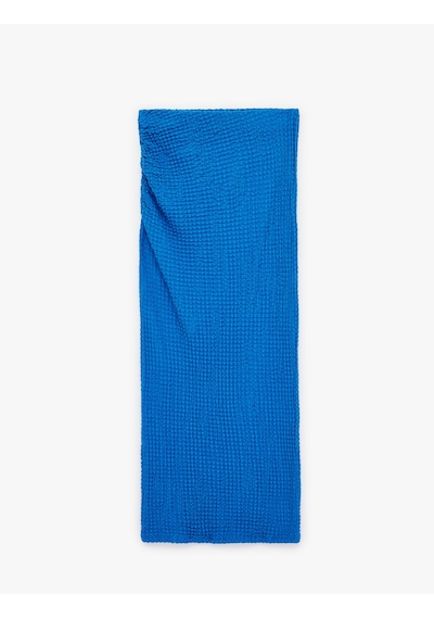 Koton Bürümcük Kumaş Drape Detaylı Dokulu Midi Kobalt Mavi Kalem Etek Mavi 6sak10005uk