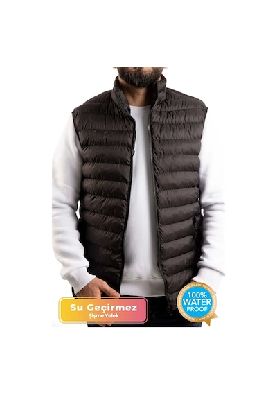 Konfor Modeli Siyah Şişme Mont Su Rüzgar Ve Soğuk Geçirmez Erkek Şişme Yelek