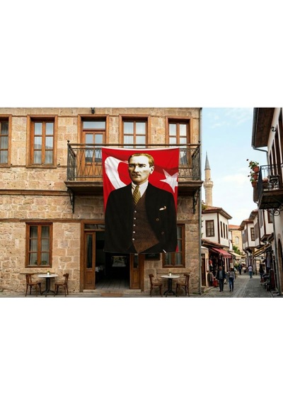 Takım Elbiseli Sivil Gazi Mustafa Kemal Atatürk Portre Ay Yıldız Poster Bayrak Premium Raşel Kumaş 300x450cm Ata40 Diğer