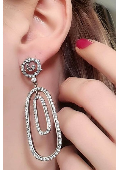 Pırlanta Işıltısında Zirkon Taşlı Gümüş Lüks Küpe N11.76013
