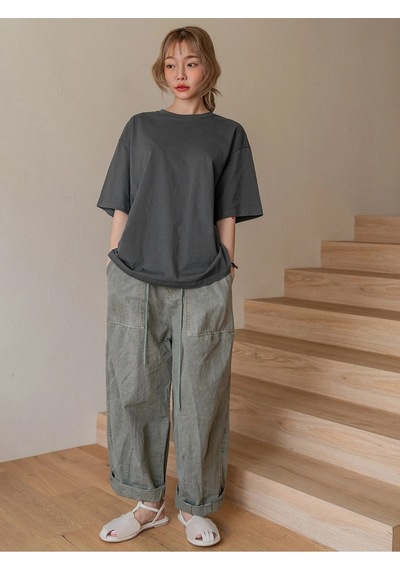 Flood Of Style Kadın Füme Fructification Baskılı Oversize T-shirt Gri