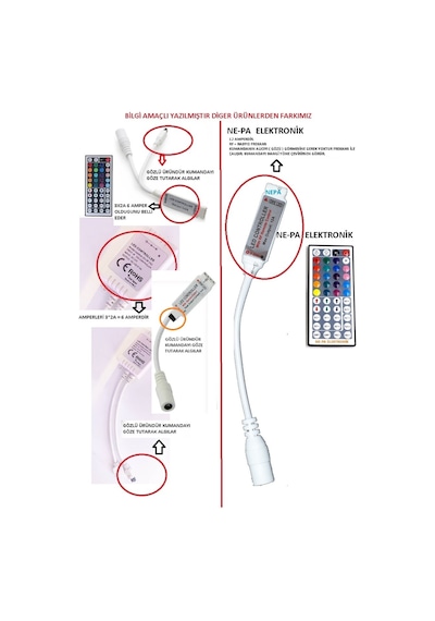 Led Rgb Kontrol Kumandası Animasyonlu 12 Volt 44 Tuşlu (321741778)