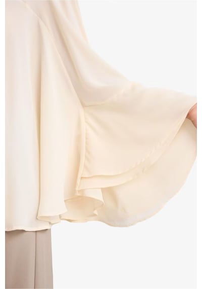Defacto Fashion Fit Dik Yaka Krep Uzun Kollu Bluz G8612ax26sper83 Ekru-er83