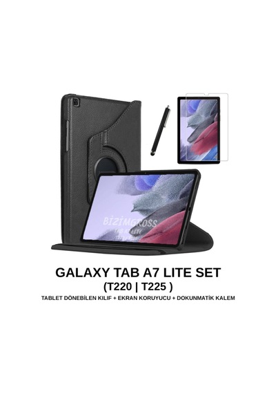 Samsung Galaxy Tab A7 Lite Sm T220 T225 Dönebilen Tablet Kılıfı + Ekran Koruyucu + Kalem Set 8.7 Inç Arka Kapak