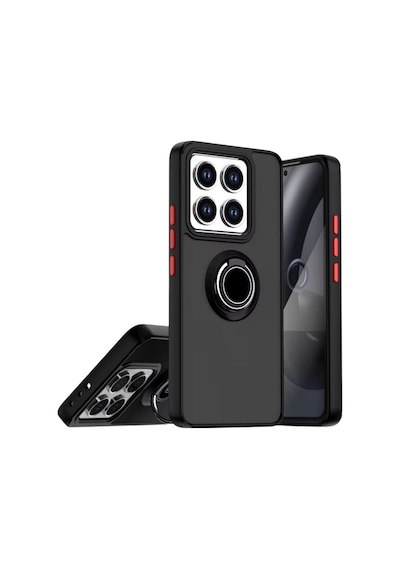 Xiaomi 14T Uyumlu Kılıf Yüzüklü Standlı Extra Darbe Koruma Sert Silikon Kapak - Siyah