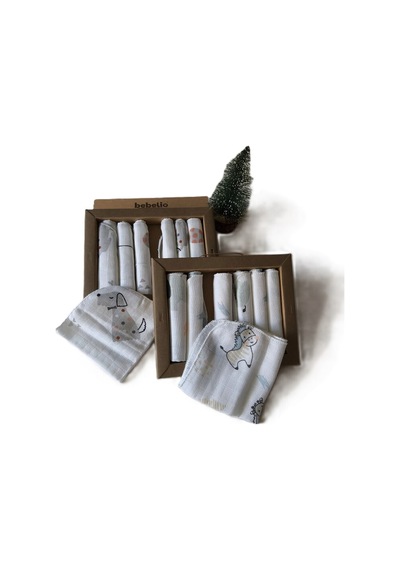 %100 Müslin 7'li Bebek Ağız Silme Mendili 2 Li Paket
