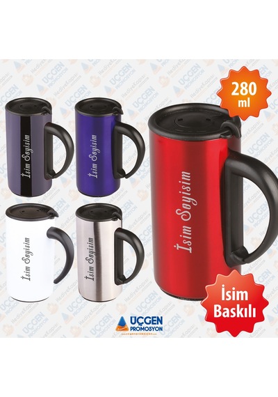 280 Ml Kulplu İsim Baskılı Termos Bardak 3507  Kırmızı