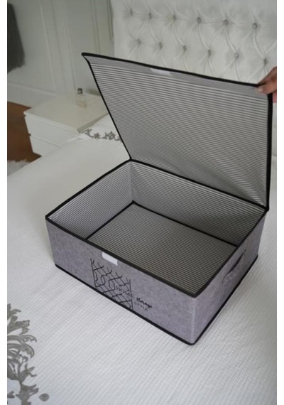 Keçe Kapaklı Baza Hurcu, Yatak Kanepe Altı Yastık Kıyafet Düzenleyici 40x50x19 Cm 2 Adet Gri Gri