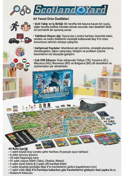 Scotland Yard Gizli Takip Ve Dedektiflik Oyunu - Eğlenceli Mantık Ve Akıl Yürütme Kutu Oyunu