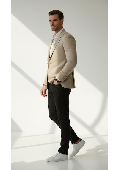 Plus Scorpion Ck089 Erkek Slim Fit Blazer Ceket Tek Düğmeli Çift Yırtmaçlı Torba Cepli Yarım Astarlı Bej Plus Scorpion Ck089 Erkek Slim Fit Blazer Ceket Tek Düğmeli Çift Yırtmaçlı Torba Cepli Yarım Astarlı Bej