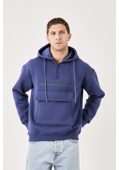 X-4005 Kapüşonlu Yarım Fermuarlı Sweat Lacivert