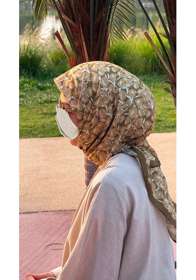 Qalortex Scarf Pamuklu Pera Desen Eşarp - Haki