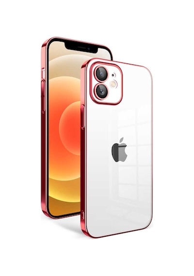 Noktaks - İphone 12 Uyumlu Kılıf Kamera Korumalı Renkli Çerçeveli Garaj Kapak - Kırmızı - T25447