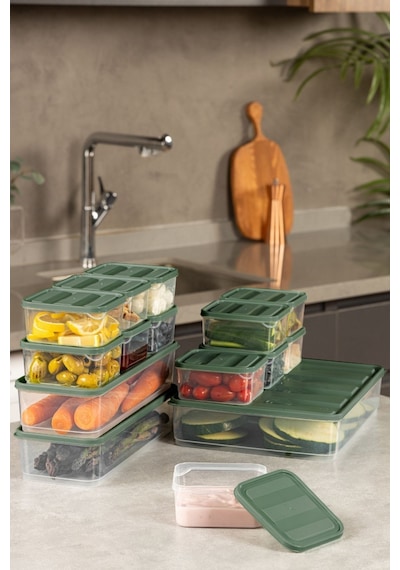 Vienev 15li Buzdolabı Dondurucu Organizer Ve Saklama Kabı Yeşil 12x 350ml 2x 1,65lt 1x 3,5lt