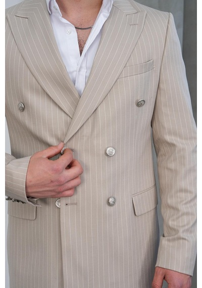 Dupont Classics Dupont Slim Fit Sivri Yaka 6 Drop Çift Yırtmaç Çizgili Viskon Kruvaze Erkek Takım Elbise Bej Dupont Classics Dupont Slim Fit Sivri Yaka 6 Drop Çift Yırtmaç Çizgili Viskon Kruvaze Erkek Takım Elbise Bej