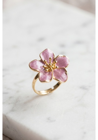 Gold Ayarlanabilir Mor Sakura Çiçeği Yüzük Çok Renkli