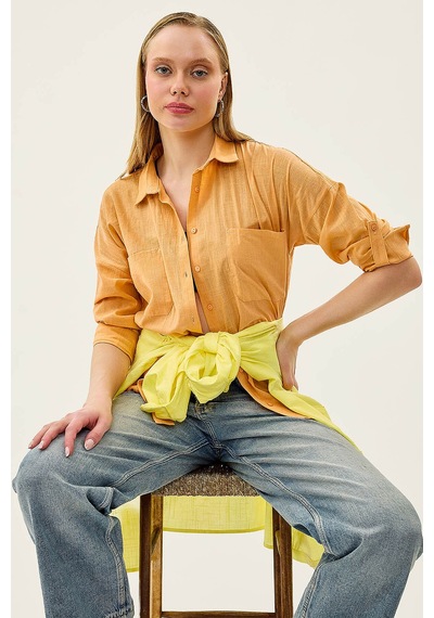 Vitrin Basic Oversize Önden Cepli Gömlek Oranj