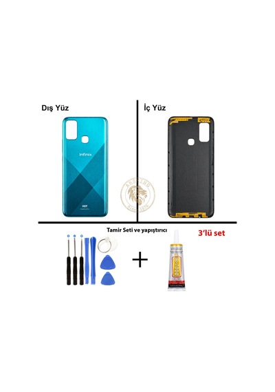 Infinix Hot 9 Play Mavi Uyumlu Arka Kapak + Yapıştırıcı Ve Vida Seti Arka Cam Batarya Pil Kapağı Diğer