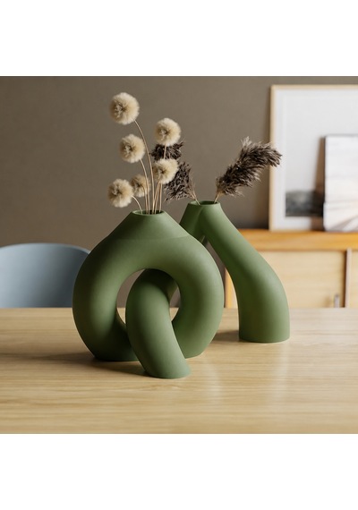 3d Baskı Interlocking Vazo - İç İçe Geçen Dekoratif Vazo-yeşil Çok Renkli