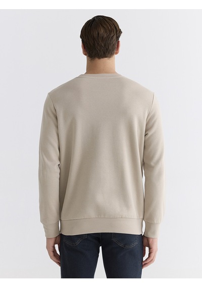 Lcwaıkıkı Classic Bej Bisiklet Yaka Erkek Kalın Sweatshirt
