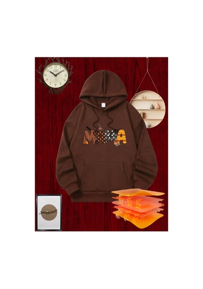 Medinenur Mama Baskılı Kapüşonlu Sweatshirt Kahverengi