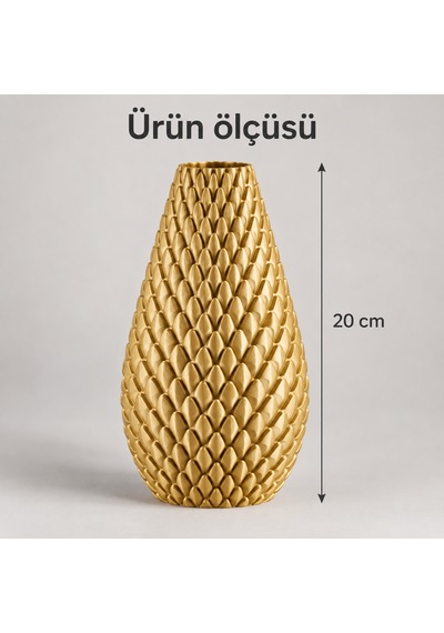 Kabartma Desenli Dekoratif Vazo 20 Cm Modern Tasarım Altın