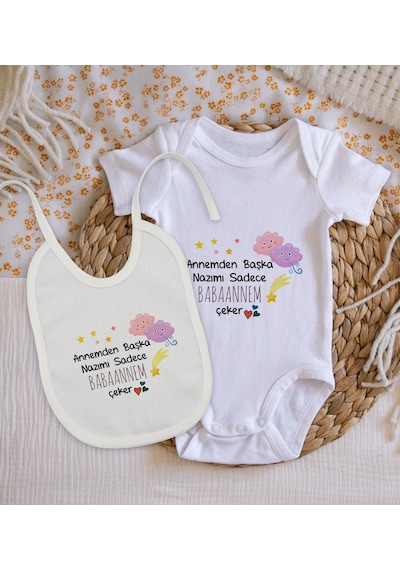 Bitmeyenkartus Bk Kids Babaannem Tasarımlı Bebek Body Zıbın Ve Mama Önlüğü Hediy Çok Renkli