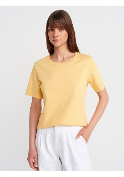 Dilvin 31763 Bisiklet Yaka T-shirt-sarı Sarı