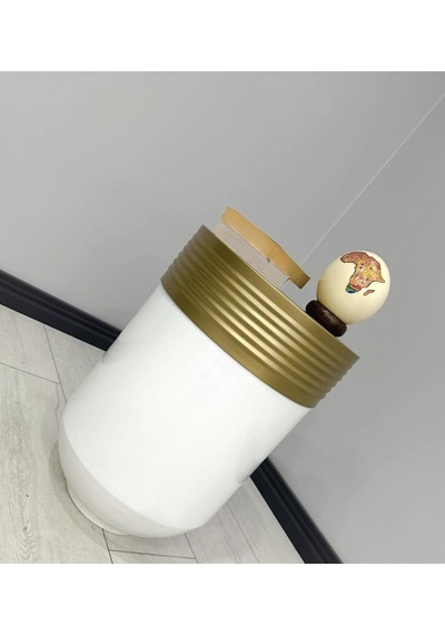 Elegant Dekoratif Eskitme Darbuka Parlak Beyaz Sehpa 60cm