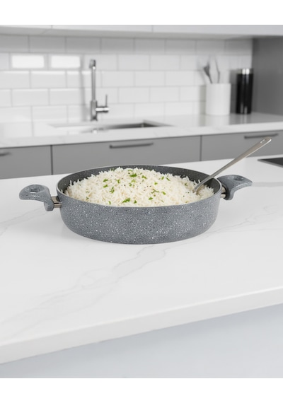 Bonetti Granit Basık Pilav Ve Karnıyarık Tenceresi 30 Cm Gri