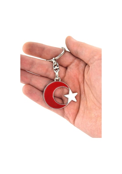 Ay Yıldız Kırmızı-Beyaz Metal Anahtarlık