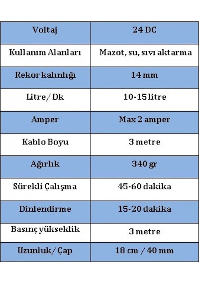 Düzey 24 Volt Çakmaklik Girişli Büyük Boy Mazot Aktarma(Sivi Tran
