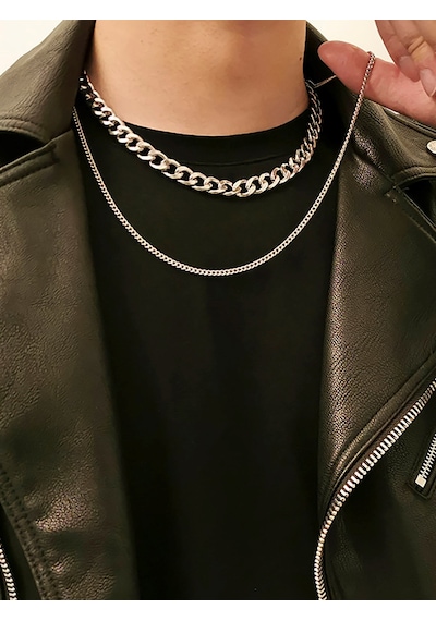 Gümüş Rengi Gerdanlık Kolye Unisex Katlı Cadena Kolye Gümüş