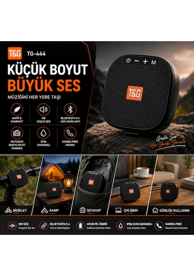 Kenly Tg-444 Bluetooth Hoparlör 5w Ipx6 Suya Dayanıklı Taşınabilir Kablosuz Speaker Fm Radyo Usb/tf Kart Tws Bisiklet Uyumlu