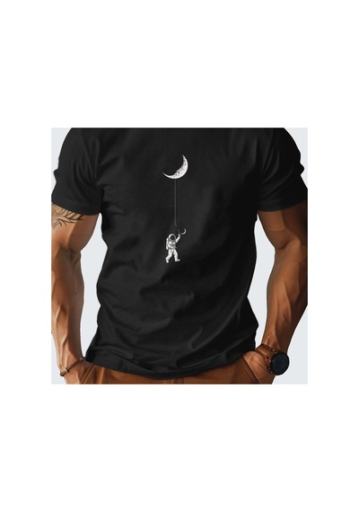 Caddemia Yaz Astronot Uçurtma Ay Tasarım Grafik Baskılı Moda Rahat Gevşek Yuvarlak Ya Siyah 2XL Caddemia Yaz Astronot Uçurtma Ay Tasarım Grafik Baskılı Moda Rahat Gevşek Yuvarlak Ya Siyah 2XL