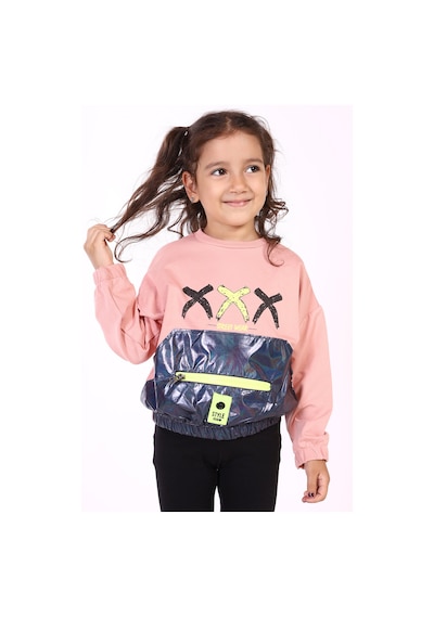 Toontoy Kız Çocuk Cep Detaylı Baskılı Sweatshirt Somon