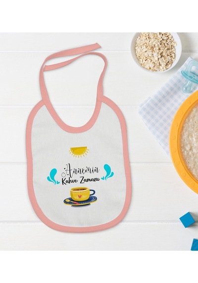 Bk Kids Annemin Kahve Zamanı Tasarımlı Pembe Bebek Mama Önlüğü Pembe