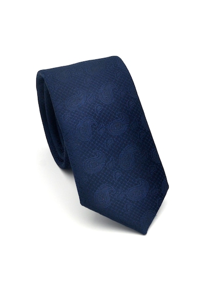 Gaffy Şal Desenli Lacivert Dokuma Kumaş Mendilli Slim Fit Kravat // Sdk-2509-1 Lacivert