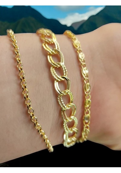 Feron Accessories Kadın 3'lü Detaylı Gold Kombin Bileklik Seti Gold