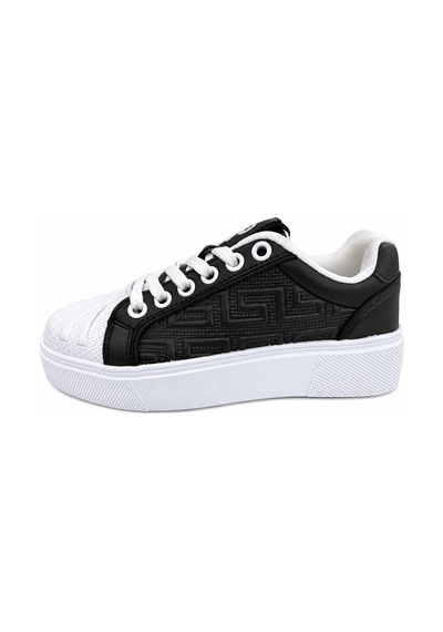 Papucumun Dünyası Poiz Unisex Kalın Tabanlı Retro Court Sneaker Beyaz - Siyah