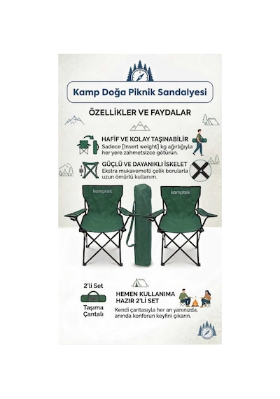 Kamptek Kamp Sandalyesi Seti - Katlanabilir Piknik, Bahçe Ve Plaj Sandalyesi - Taşıma Çantalı & Bardaklıklı Sağlam İskelet Yeşil2 Kamptek Kamp Sandalyesi Seti - Katlanabilir Piknik, Bahçe Ve Plaj Sandalyesi - Taşıma Çantalı & Bardaklıklı Sağlam İskelet Yeşil2