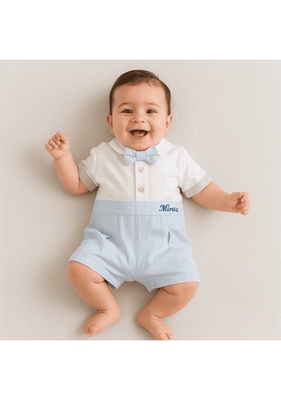 Tesbihane İsme Özel Nakışlı Casual Bebek Elbise mavi