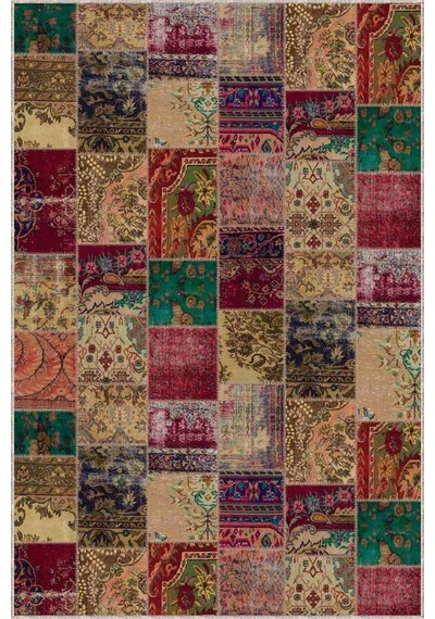 Çok Renkli Patchwork Kaymaz Tabanlı Dekoratif Halı Rv223n11
