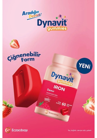 Dynavit Gummies Iron 60 Çiğnenebilir Form - Aile Boyu Kullanım Demir - Enerji