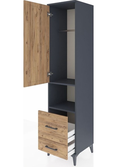 Hyperion Dolap 2 Raflı 2 Çekmeceli Tek Askılı 44x44x195 Antrasit-çam Antrasit