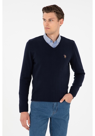 U.S. Polo Assn. Erkek Slim Fit V Yaka Lacivert Basic Kazak 50288885-VR033