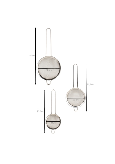 Porsima 1891 3lü Paslanmaz Tel Süzgeç Pirinç Süzgeci Çelik Süzgeç Metal Süzgeç 8-10-12 Cm