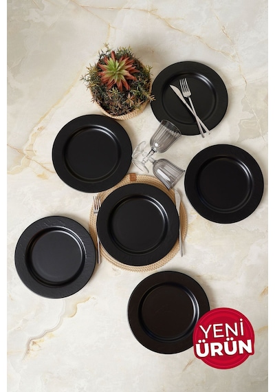 Keramika Mat Siyah İyonya Servis Tabağı 26 Cm 6 Adet 956 Siyah