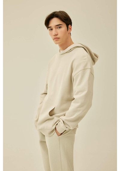 Defacto Comfort Regular Fit Rahat Kalıp Kapüşonlu Basic Sweatshirt B4446AX24SPGR437 Gri